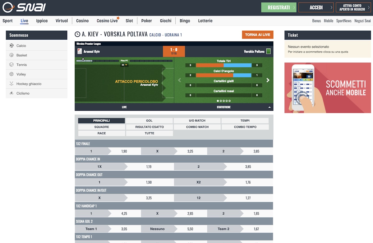 Scommesse live Snai