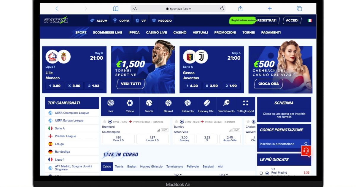 Homepage di Sportaza scommesse