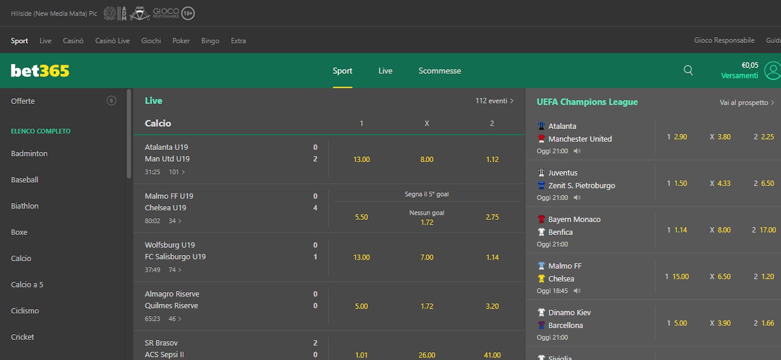 Bet365 scommesse calcio