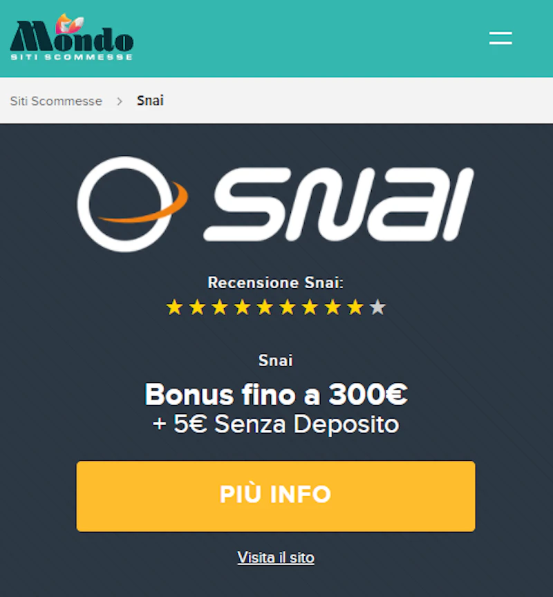 Interfaccia di registrazione Snai con esempio di form completato
