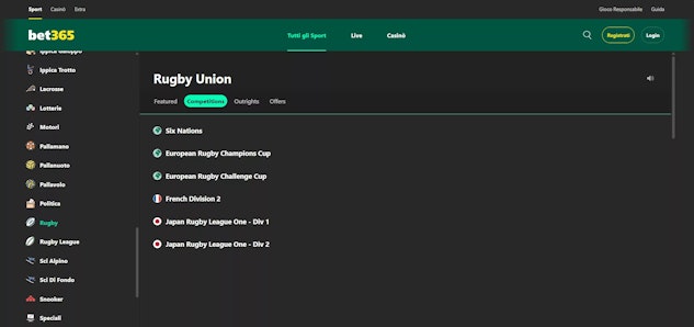 Scommesse rugby bet365
