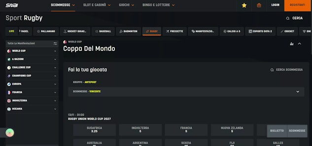 Scommesse rugby snai