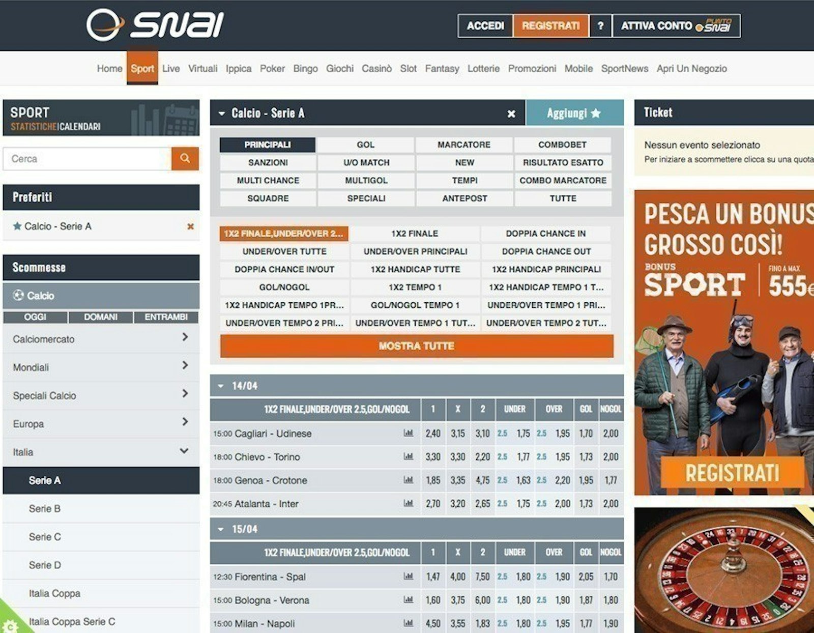 Snai Bonus Scommesse